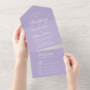 Lavendel Huwelijk Elegante Calligrafie RSVP Paars All In One Uitnodiging