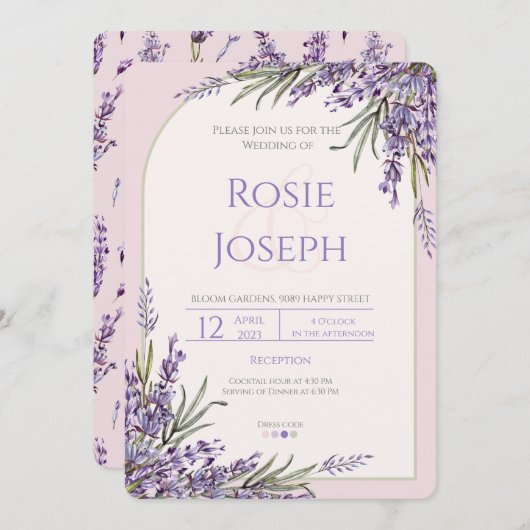 Lavendel Huwelijksuitnodiging Kaart (Voorkant / Achterkant)