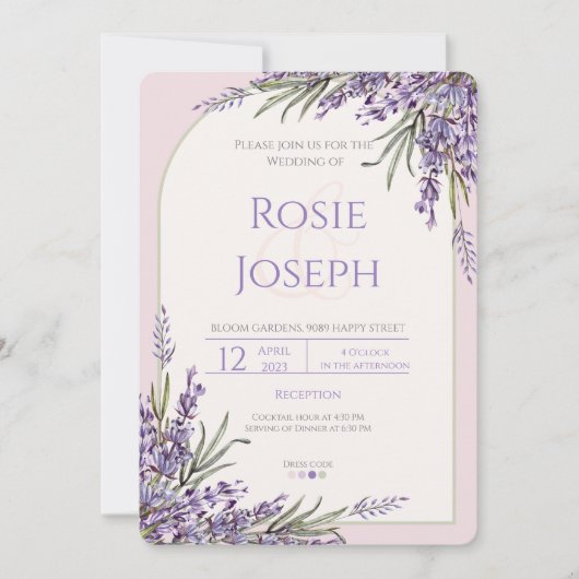 Lavendel Huwelijksuitnodiging Kaart (Voorkant)