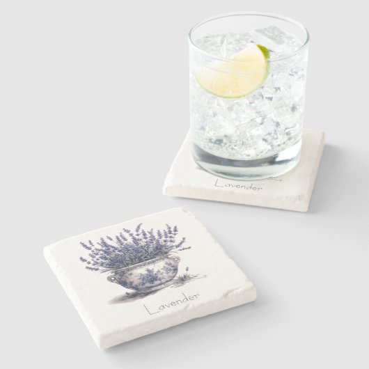 Lavendel in Delfts Blauw aanpasbaar Stenen Onderzetter (Zijkant)