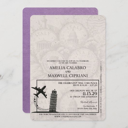 Lavendel Italië Paspoort bruiloft uitnodiging (Voorkant / Achterkant)