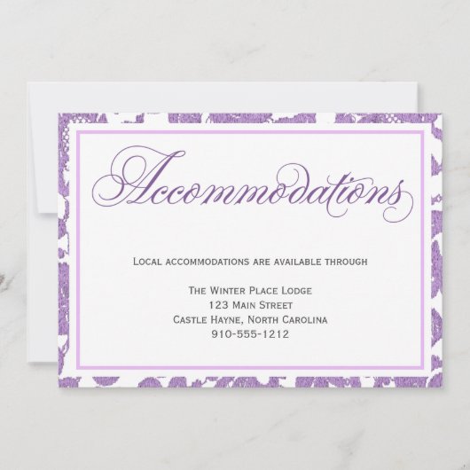 Lavendel Kant Bruiloft Accommodatiekaart Kaart (Voorkant)