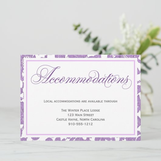 Lavendel Kant Bruiloft Accommodatiekaart Kaart (Staand voorkant)