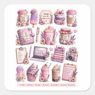 Lavendel Kawaii Koffie & Zoete Snoepjes Stickers