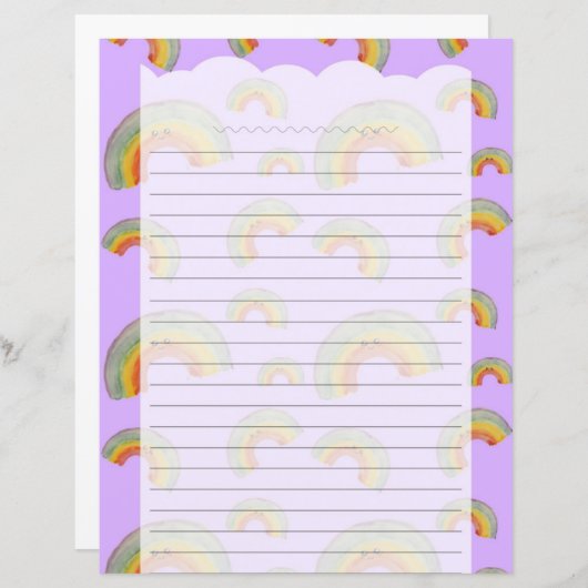 Lavendel Kawaii Regenboog Briefpapier (Voorkant / Achterkant)
