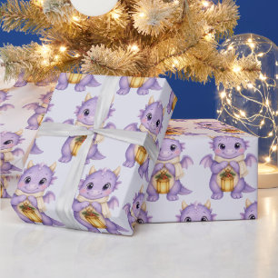 Lavendel Kerstlantaarn Baby Draak  Cadeaupapier