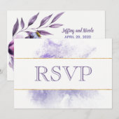 Lavendel Klaproos Waterverf Trouw RSVP Kaart (Voorkant / Achterkant)