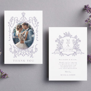 Lavendel Klassieke Bloemrijke Lijst Bruiloftsfoto Bedankkaart