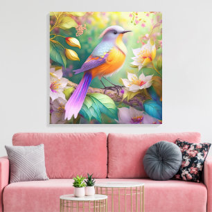 Lavendel Kop Oranje Borst Fantasie Vogel Canvas Afdruk