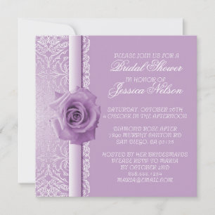 Lavendel Lace Damask Beauty Roos Shower Invite Kaart