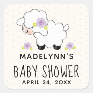 Lavendel Lamb Baby shower Dank u Favor Vierkante Sticker
