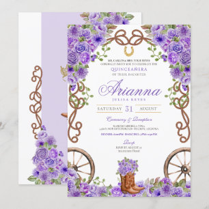 Lavendel Licht Paarse Westerne Charra Quinceañera Kaart