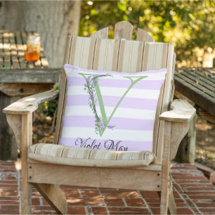 Lavendel licht paarse witte strips monogram buitenkussen