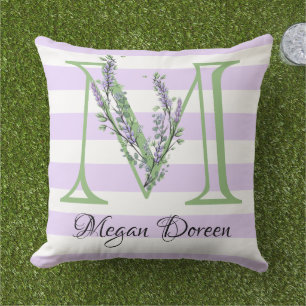 Lavendel licht paarse witte strips monogram buitenkussen