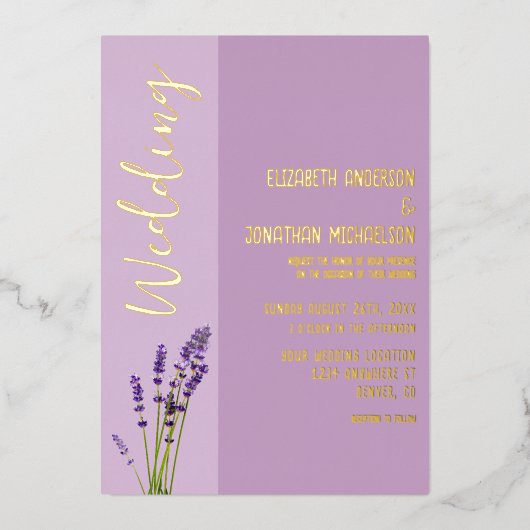 Lavendel Liefde Bruiloft Folie Uitnodiging (Voorkant)