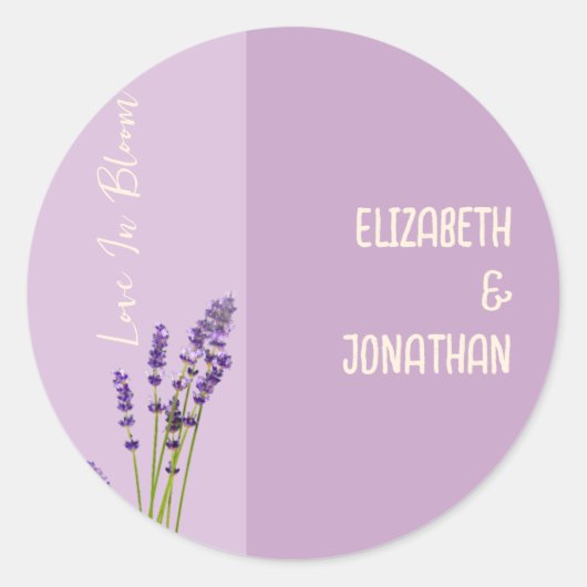 Lavendel Liefde Bruiloft Ronde Sticker (Voorkant)