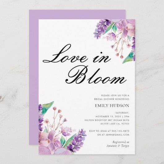 Lavendel Liefde in Bloom Bruids Douche Uitnodiging (Voorkant / Achterkant)