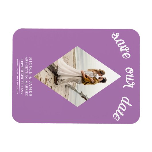 Lavendel Lila Diamond Foto Bruiloft Save the Date Magneet (Horizontaal)