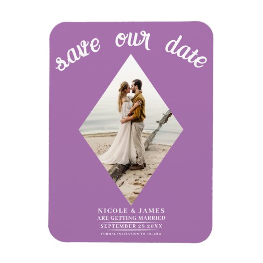 Lavendel Lila Diamond Foto Bruiloft Save the Date Magneet (Verticaal)