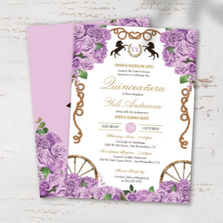 Lavendel Lila Rozen Western Charro Quinceanera Kaart