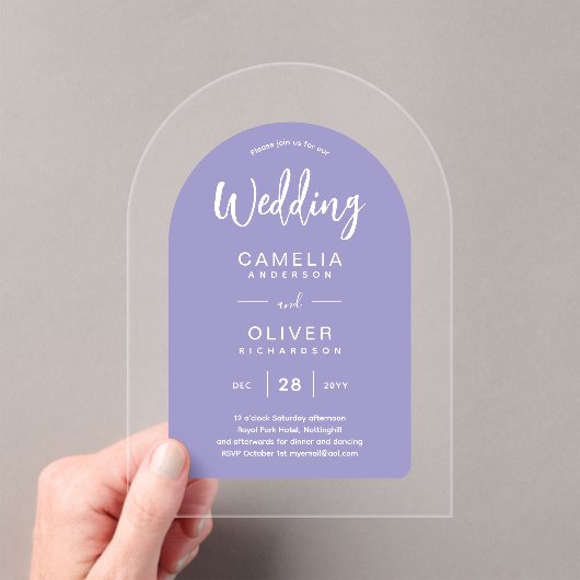 Lavendel Lila Zazzle Acryl bruiloft Uitnodigingen Acryl Uitnodigingen (Insitu (Draagbaar))