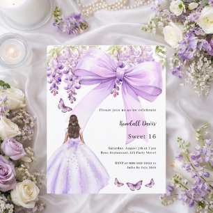 Lavendel lint bloemjurk Sweet 16 uitnodiging