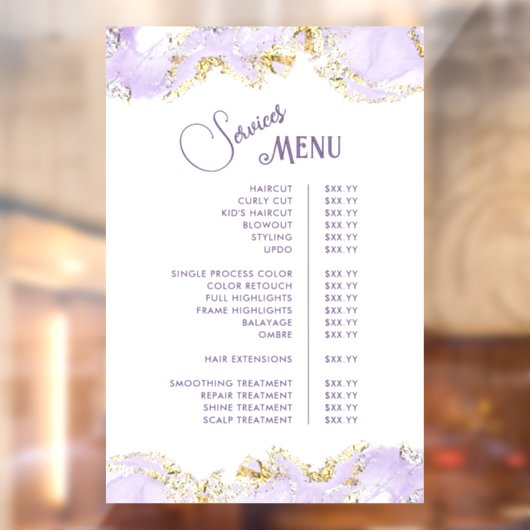 Lavendel Marmer Design Services Menu Raamsticker (Vel 2)