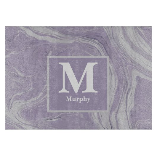 Lavendel Marmer met zachte witte aderen Monogram Snijplank (Voorkant)