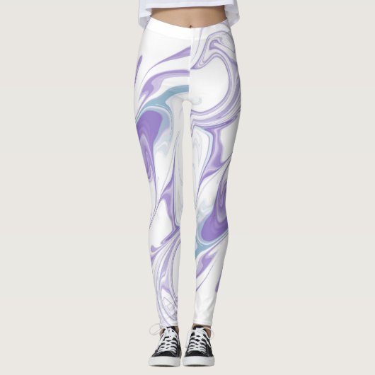 Lavendel Marmeren Droom Leggings – Abstracte Fluid (Voorkant)
