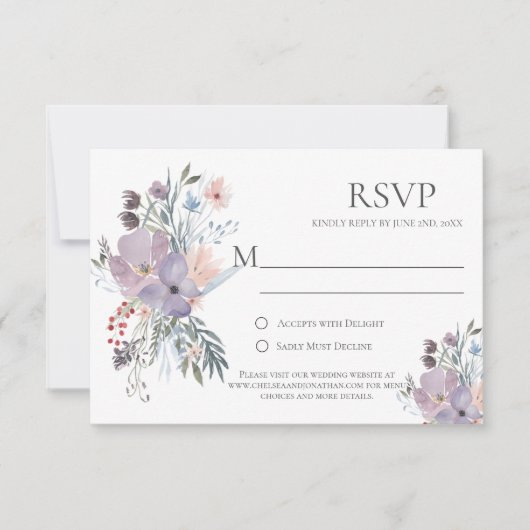 Lavendel Meadow Calligrafie RSVP Kaarten (Voorkant)