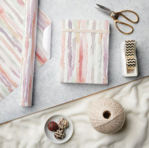 Lavendel Meloen Roze Witte Strepen Verjaardag Cadeaupapier