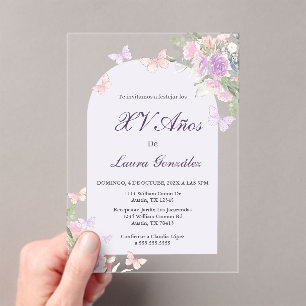 Lavendel met vlinders Quinceanera spaanse Acry Acryl Uitnodigingen
