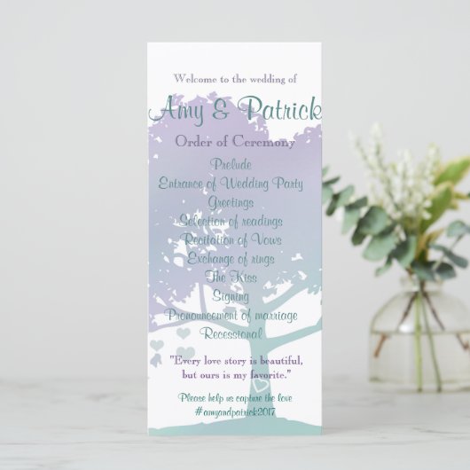 Lavendel Mint Wedding Program Handout Programma (Staand voorkant)