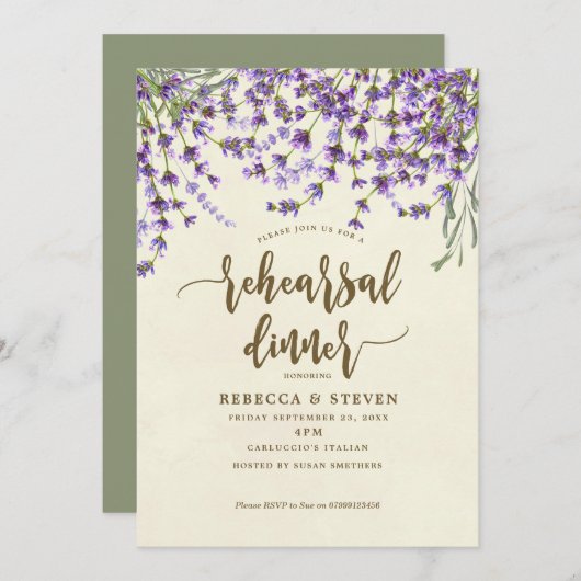 Lavendel moderne repetitie diner uitnodiging (Voorkant / Achterkant)