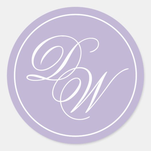 Lavendel Monogram 2 Initialen Paarse Wit Script Ronde Sticker (Voorkant)