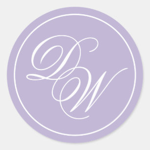 Lavendel Monogram 2 Initialen Paarse Wit Script Ronde Sticker