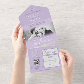 Lavendel Monogram Alles in één huwelijksuitnodigin All In One Uitnodiging