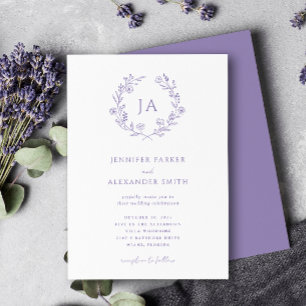Lavendel Monogram Bruiloft Kaart