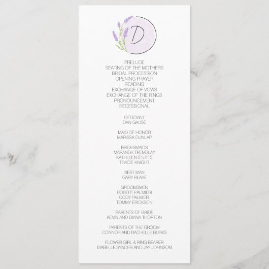 Lavendel Monogram Bruiloft Programma (Voorkant)