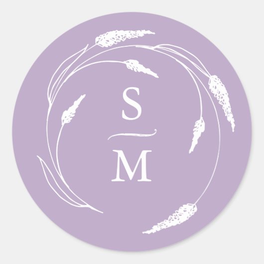 Lavendel Monogram Bruiloft Stickers (Voorkant)