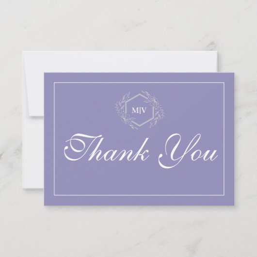 Lavendel Monogram Crest Bedankt Card (Voorkant)