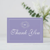 Lavendel Monogram Crest Bedankt Card (Staand voorkant)