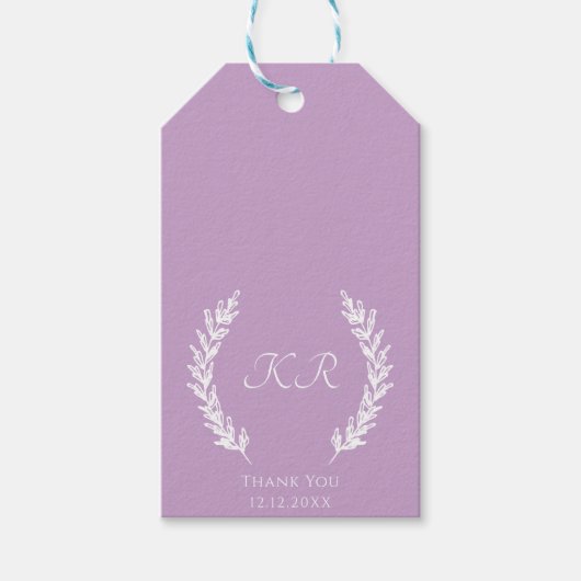 Lavendel Monogram Elegante Moderne Bruiloft Cadeaulabel (Voorkant)