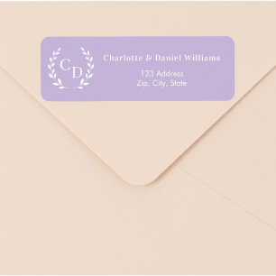 Lavendel monogram initiaal krans retouradres etiket