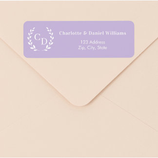 Lavendel monogram initiaal krans retouradres etiket