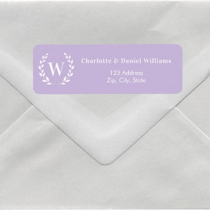 Lavendel monogram initiaal krans retouradres etiket