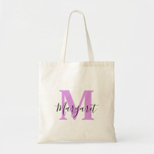 Lavendel Monogram Zwarte Script Naam Tote Tas