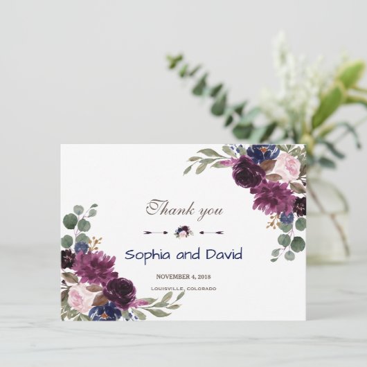 Lavendel Navyblauw Bloemige Bruiloft Bedankt (Staand voorkant)