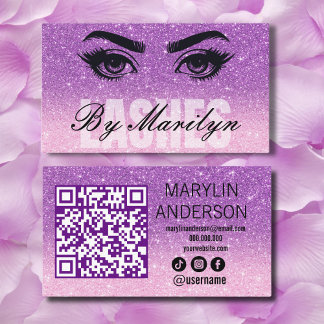 Lavendel Ombre Glitter Lash Technician QR-code Visitekaartje