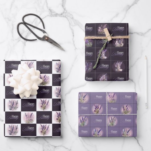 Lavendel Ontwerp Verjaardag Gift Wrapper Inpakpapier Vel (Voorkant)